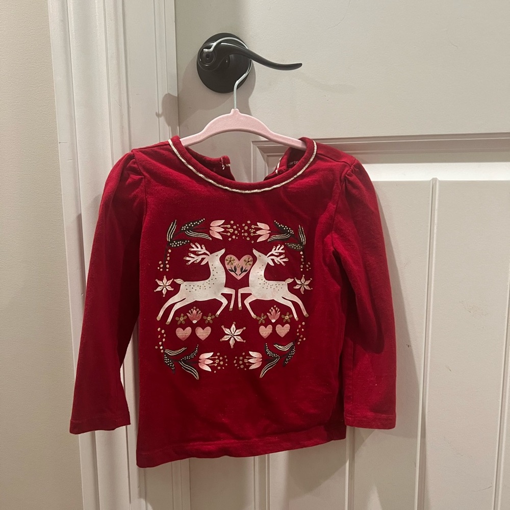 2T Toddler Girl three-piece holiday set. One top with two bottoms.